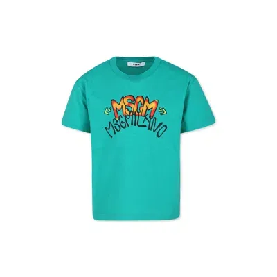 Msgm Kids' Green T-shirt For Boy With Logo