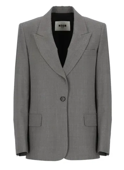 Msgm Wool Blend Tailored Single Breast Jacket In Grey