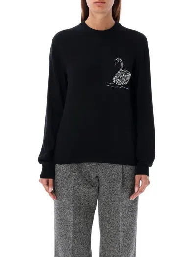 Msgm Embroidered Crewneck Sweater In Black