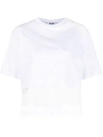 Msgm Lace-detailed T-shirt In Weiss