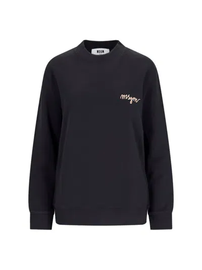 Msgm Logo Crewneck Sweatshirt In Black  