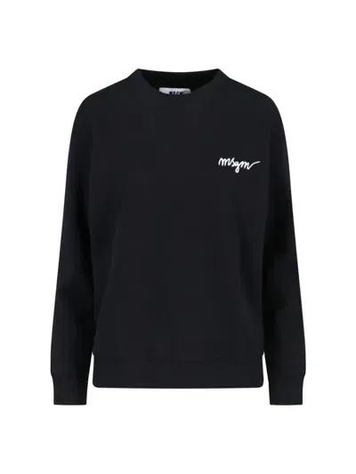 Msgm Logo Crewneck Sweatshirt In Black  