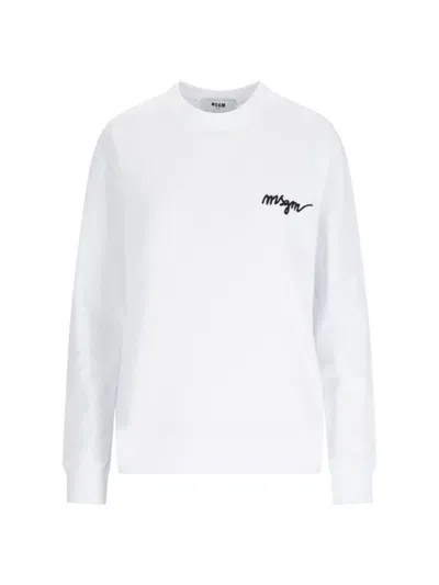 Msgm Logo Crewneck Sweatshirt In White