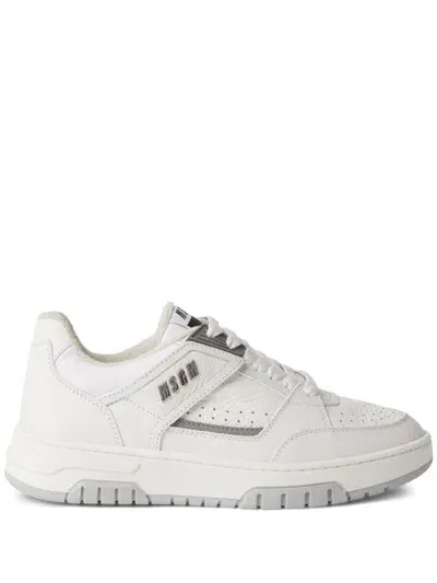 Msgm Logo-debossed Leather Sneakers In White