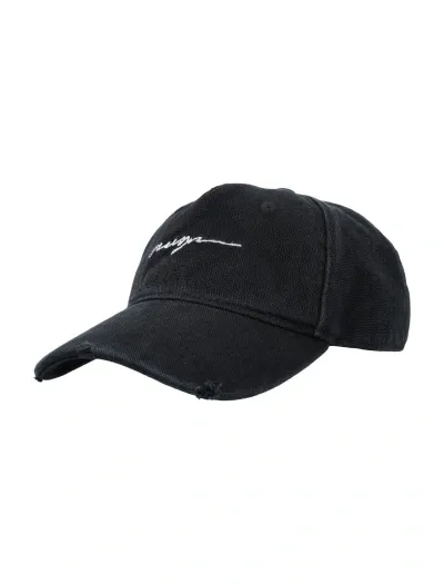 Msgm Logo Embroidered Distressed Baseball Cap In Black