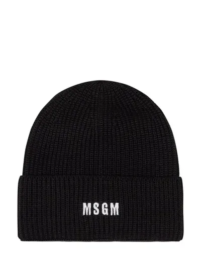 Msgm Logo Embroidered Ribbed In Black