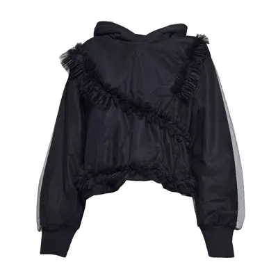 Msgm Logo Embroidered Ruffled Hoodie In Black