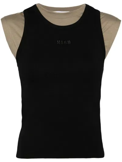 Msgm Logo Embroidery Tank Top In Black