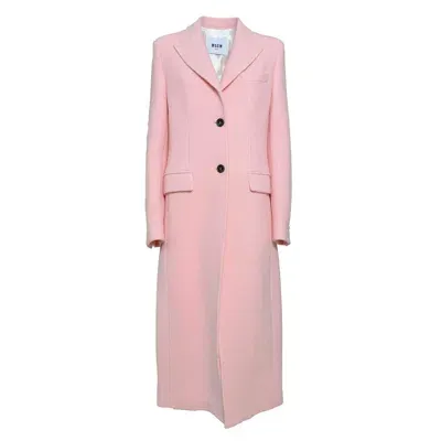 Msgm Wool Felt Single Breast Long Coat In Pink