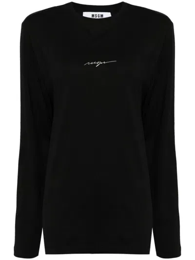 Msgm Logo-print Cotton T-shirt In Black