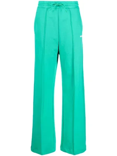 Msgm Logo-print Cotton Track Pants In Green