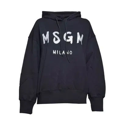 Msgm Logo Printed Drawstring Hoodie In Black