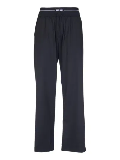 Msgm Solid Lightweight Wool Blend Pants In Black