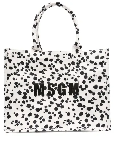 Msgm Medium Logo-print Tote Bag In Weiss