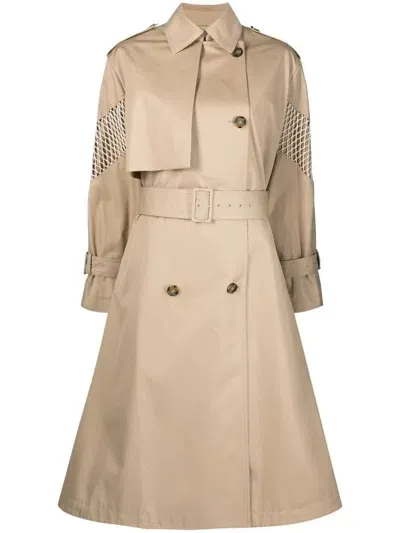 Msgm Mesh-inserts A-line Trench Coat In Neutrals