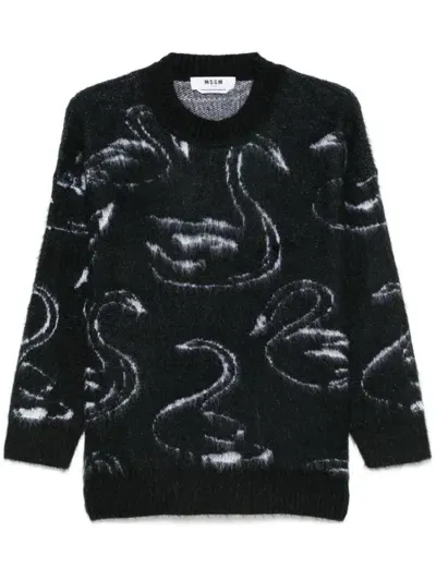 Msgm Patterned-jacquard Sweater In Black