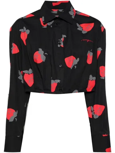 Msgm Print Cotton Shirt In Black