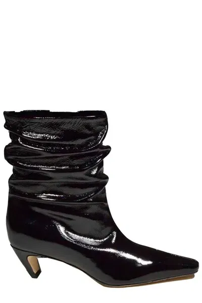 Msgm Ruched Detail Ankle Boots In Nero