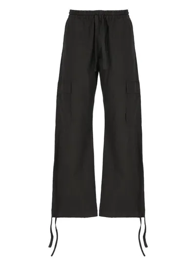 Msgm Straight-leg Drawstring Cargo Trousers In Black