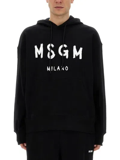 Msgm Sweatshirt With Brushed Logo In Black