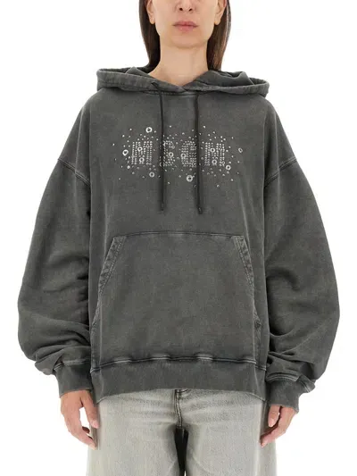 Msgm Sweatshirt With Logo In Charcoal