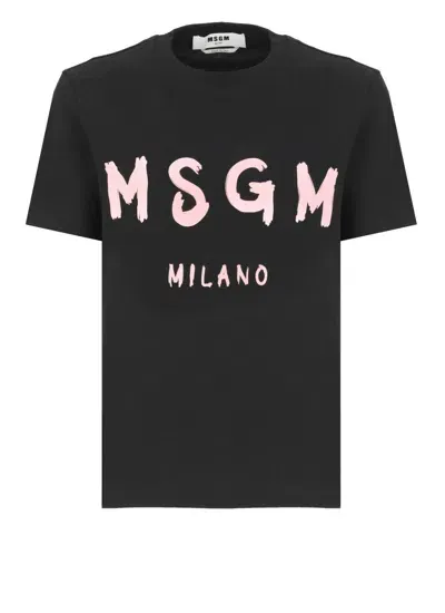 Msgm Cotton Jersey Logo T-shirt In Black