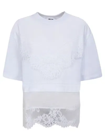 Msgm Embroidered Lace White T-shirt