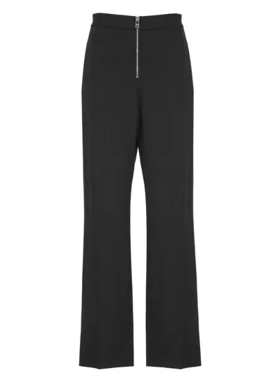 Msgm Wool Blend Straight Pants W/ Zip In Black