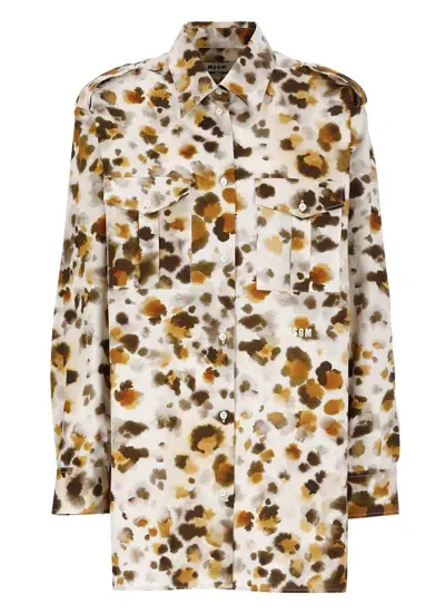 Msgm Watercolour Leopard Shirt In Neutrals