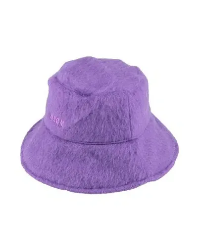 Msgm Purple Shag Knit Bucket Hat