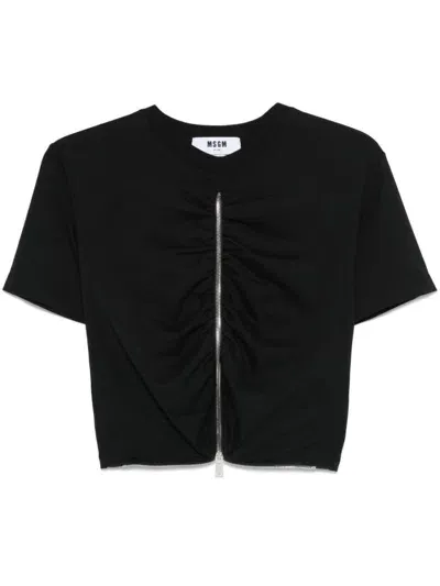 Msgm Zip T-shirt In Black