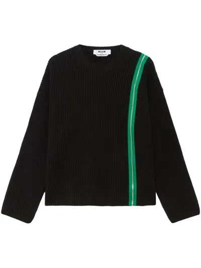 Msgm Zipped Crew-neck Jumper In Black