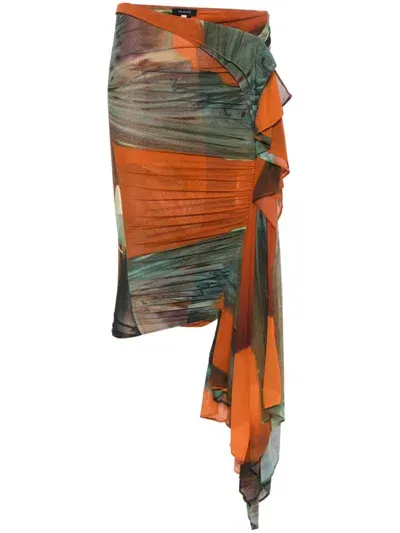 Mugler Archive-print Ruched Skirt In Orange