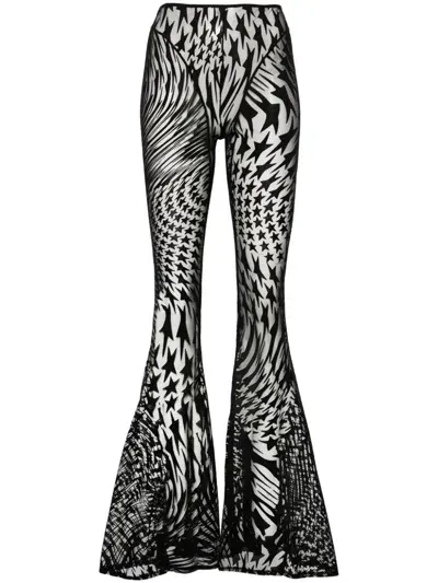 Mugler Semi-sheer Flared Trousers In Black