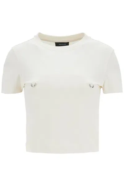 Mugler Cropped T-shirt With Piercing Women In White