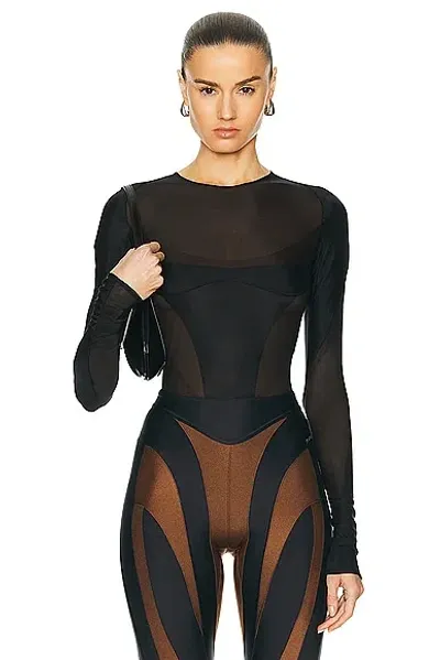 Mugler Glass Bodysuit In Black