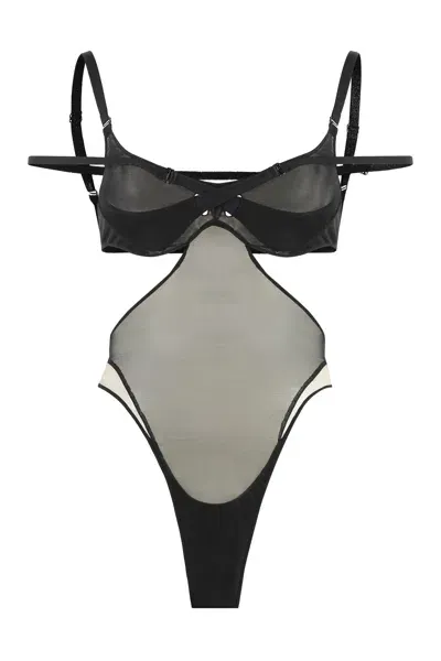 Mugler Nylon Bodysuit In Black