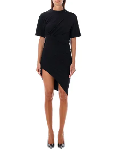 Mugler Asymmetric Mini Dress In Black