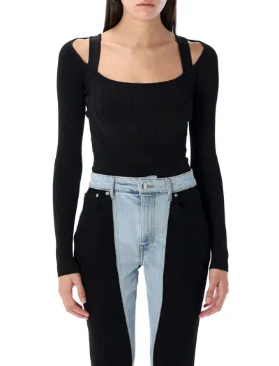 Mugler Sculpting Knit Bodysuit In Black