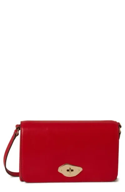 Mulberry Lana High Gloss Leather Wallet On A Strap In Scarlet Red