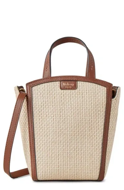 Mulberry Mini Clovelly Raffia Tote In Ecru-bright Oak