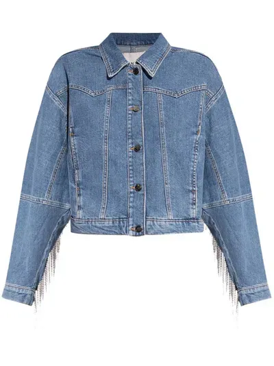 Munthe Crystal Fringe Denim Jacket In Blue