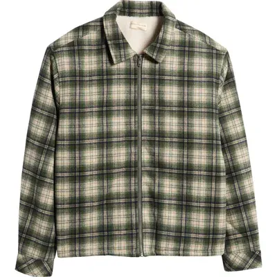 Museum Of Peace And Quiet Museum Of Peace & Quiet Fleece Lined Plaid Flanel Zip-up Shirt Jacket In Olive