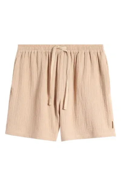 Museum Of Peace And Quiet Museum Of Peace & Quiet Wordmark Cotton Muslin Drawstring Shorts In Bone