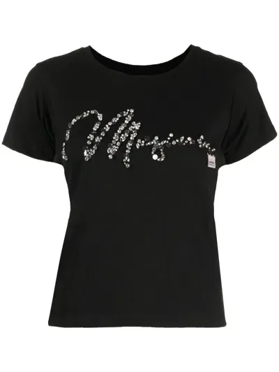 Musium Div. Sequin-logo Cotton T-shirt In Black