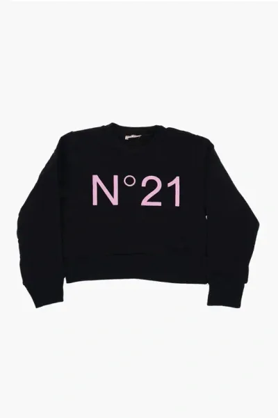 N°21 Cotton Crew-neck Sweatshirt With Frontal Logo In Burgundy