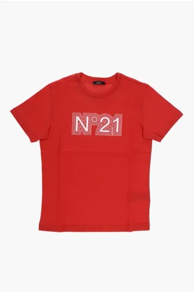 N°21 Cotton Crew-neck T-shirt With Logo In Red