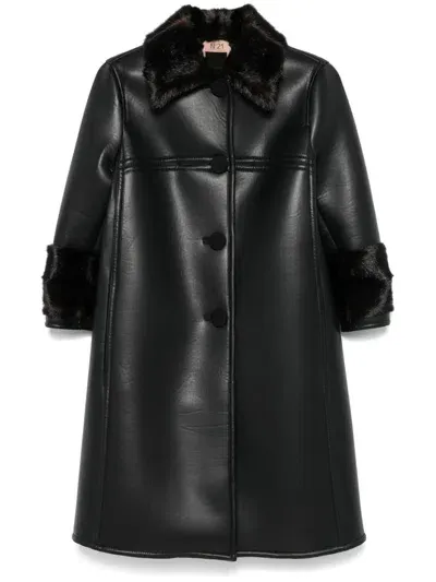 N°21 Faux-fur Collar Coat In Black