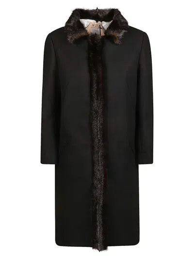 N°21 Fur Detailed Long Coat In Nero