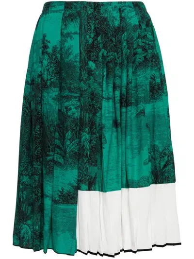 N°21 Landscape-print Pleated Skirt In Green